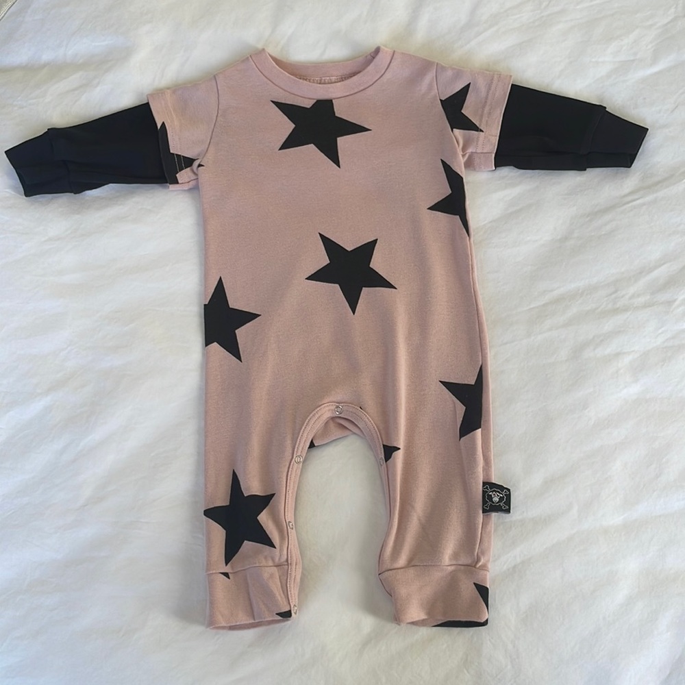 nununu Pink Star Print One-Piece with Black Sleeves